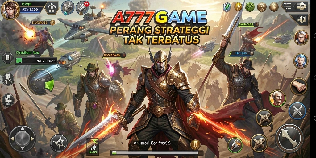 Screenshot A777GAME menampilkan aksi pertempuran strategi yang epik.