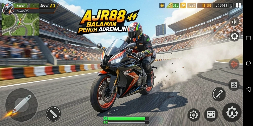 Tampilan seru gameplay balapan motor di AJR88.