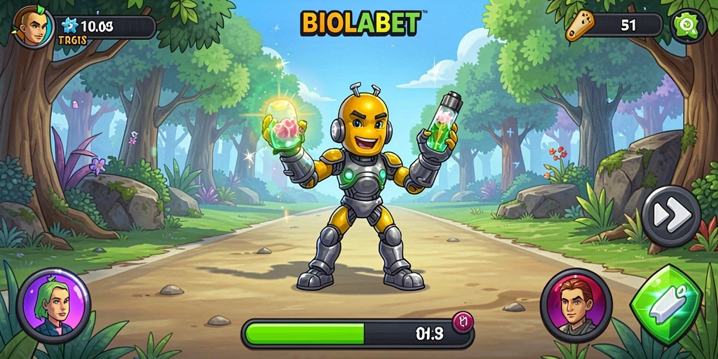 Tangkapan layar gameplay BIOLABET yang menampilkan karakter beraksi dalam mode Idle.