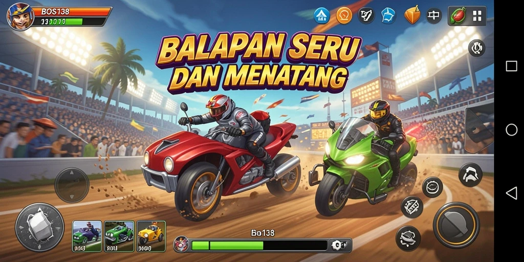 Tampilan gameplay balapan menegangkan di BOS138.