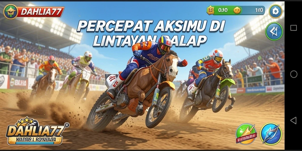Screenshot utama DAHLIA77 menampilkan aksi balapan motor yang mendebarkan.