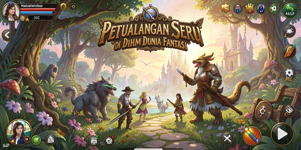 Tangkapan layar utama HARAPJP menampilkan aksi seru dalam petualangan fantastis.