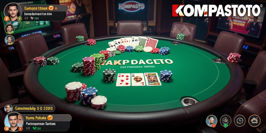 Screenshot KOMPASTOTO menampilkan pemain sedang bersaing di meja Poker.