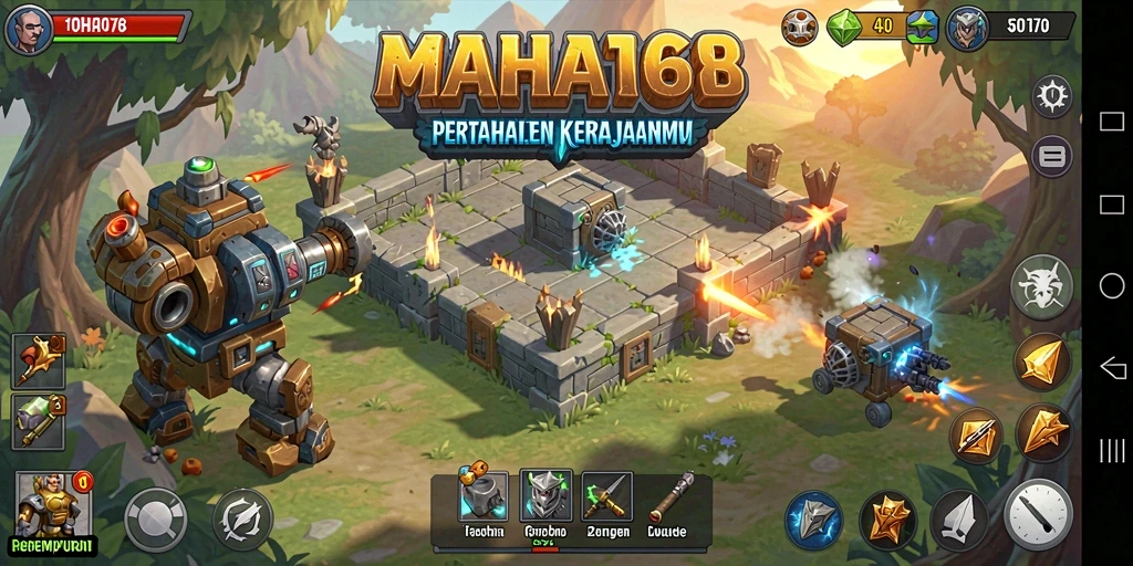 Tampilan gameplay seru di MAHA168 Tower Defense.