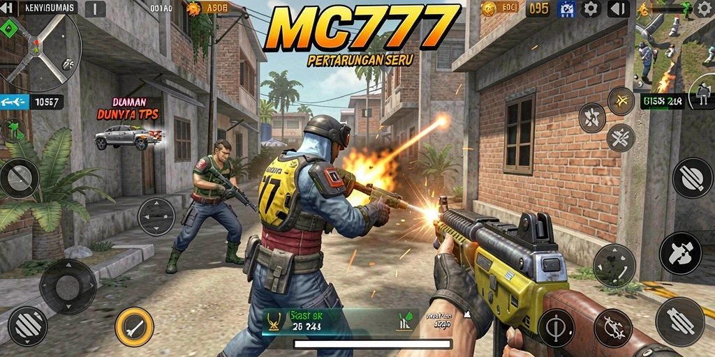 Tampilan gameplay seru dalam MC777 dengan aksi pertempuran yang mendebarkan.