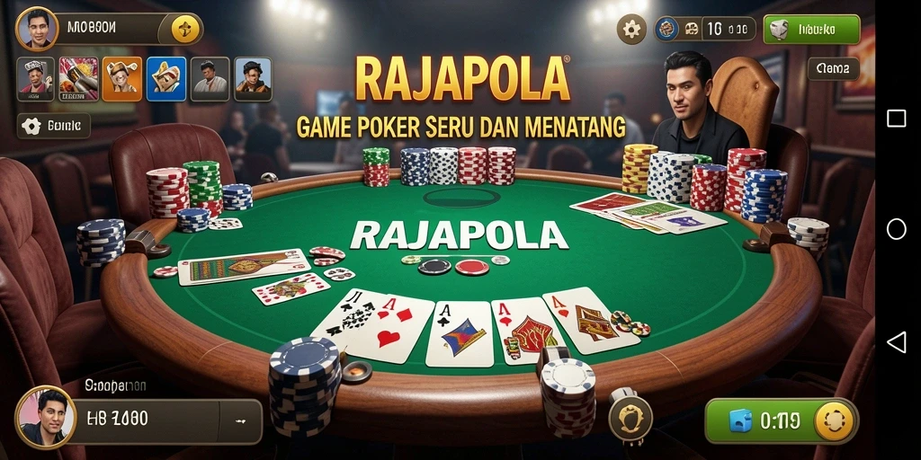 Screenshot gameplay RAJAPOLA dengan suasana permainan Poker yang seru.