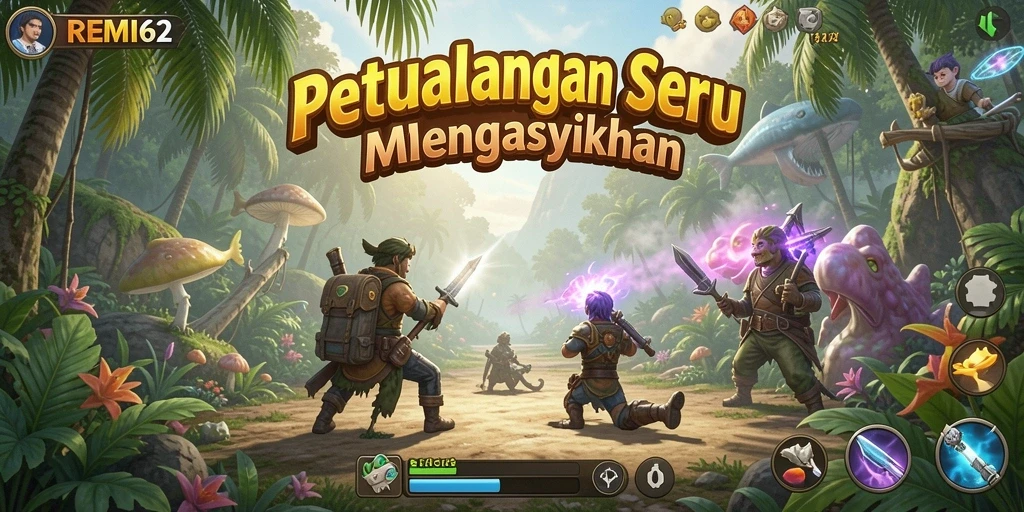 Tampilan gameplay yang mengasyikkan dalam REMI62 dengan berbagai petualangan.